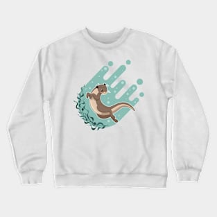 Sea otter floating on water with kelp forest vector illustration Crewneck Sweatshirt